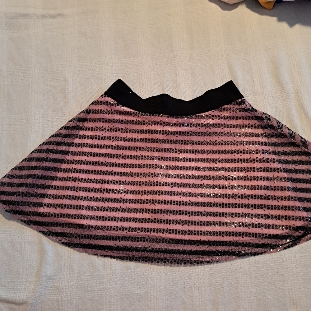Justice girls size 10 pink & black sequin skirt elastic waist modesty short EUC